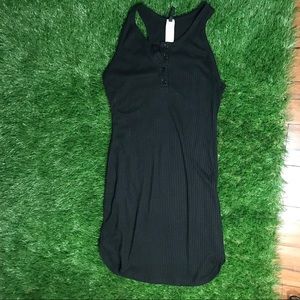 Black ribbed Henley tank top dress L